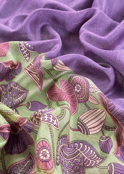 Green With Purple Pure Maheshwari Silk Unstitched Suit With Dupatta