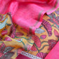 Yellow With Red Pure Maheshwari Silk Unstitched Suit With Dupatta