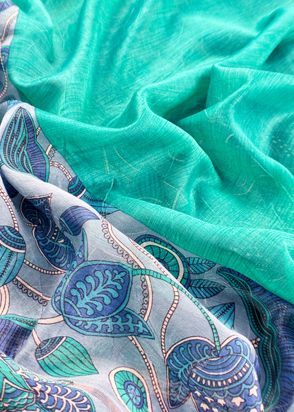 Blue Pure Maheshwari Silk Unstitched Suit With Dupatta