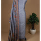 Mauvish Blue Banarasi Chanderi Unstitched Suit With Pichwai Dupatta