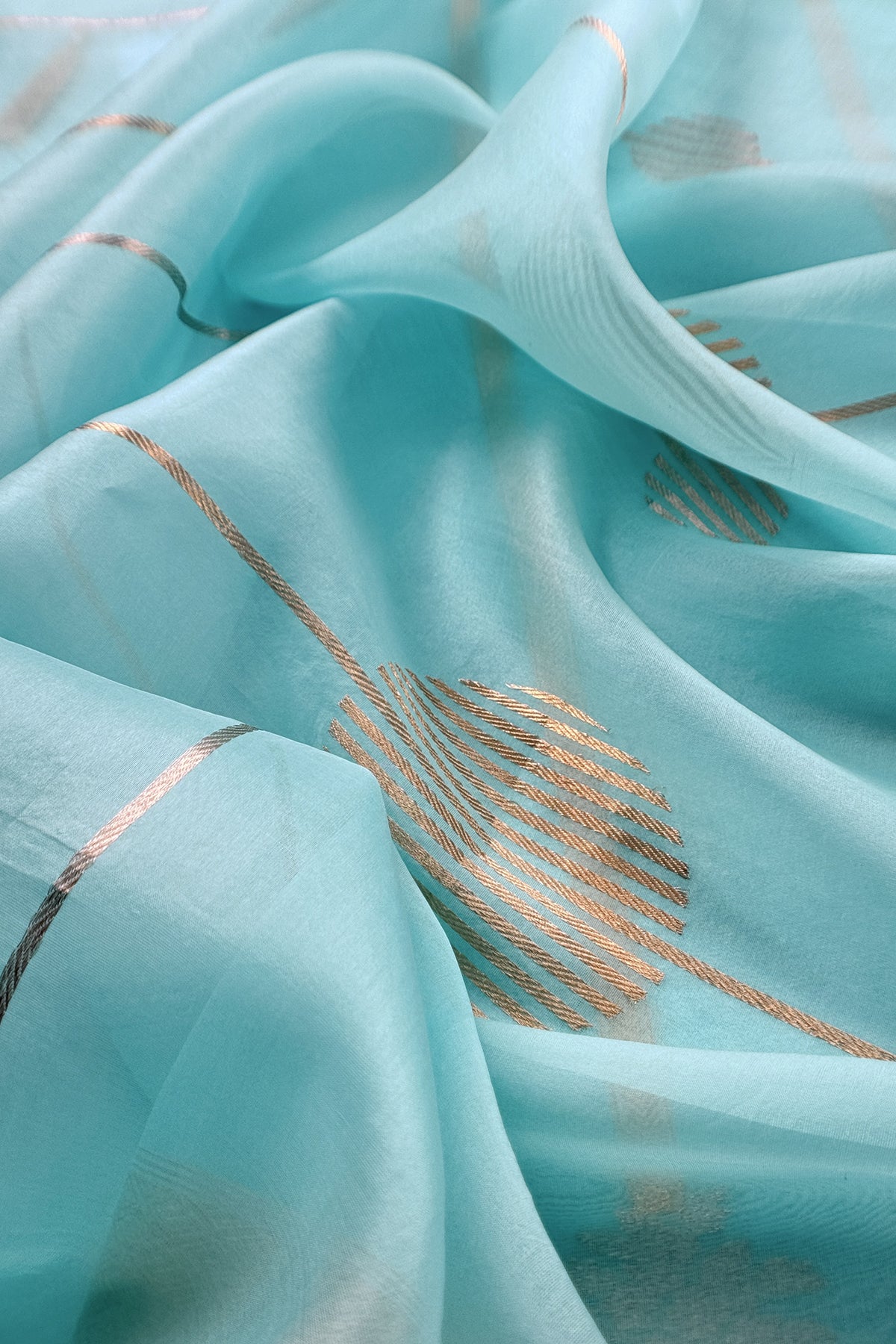Sky Blue Handloom Kora Silk Suit With Sona Rupa Kadwa Weaving