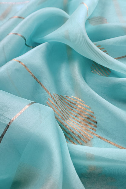 Sky Blue Handloom Kora Silk Suit With Sona Rupa Kadwa Weaving