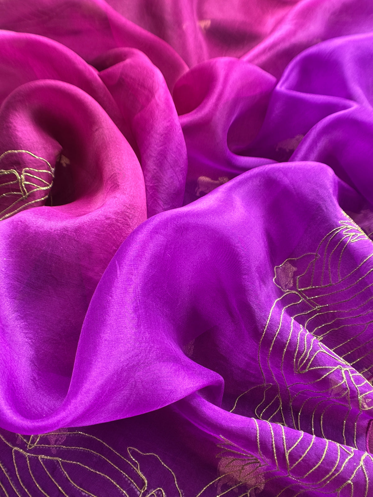 Purple Pure Chiniya Silk Kurta And Ombré Kora Silk Dupatta With Handw