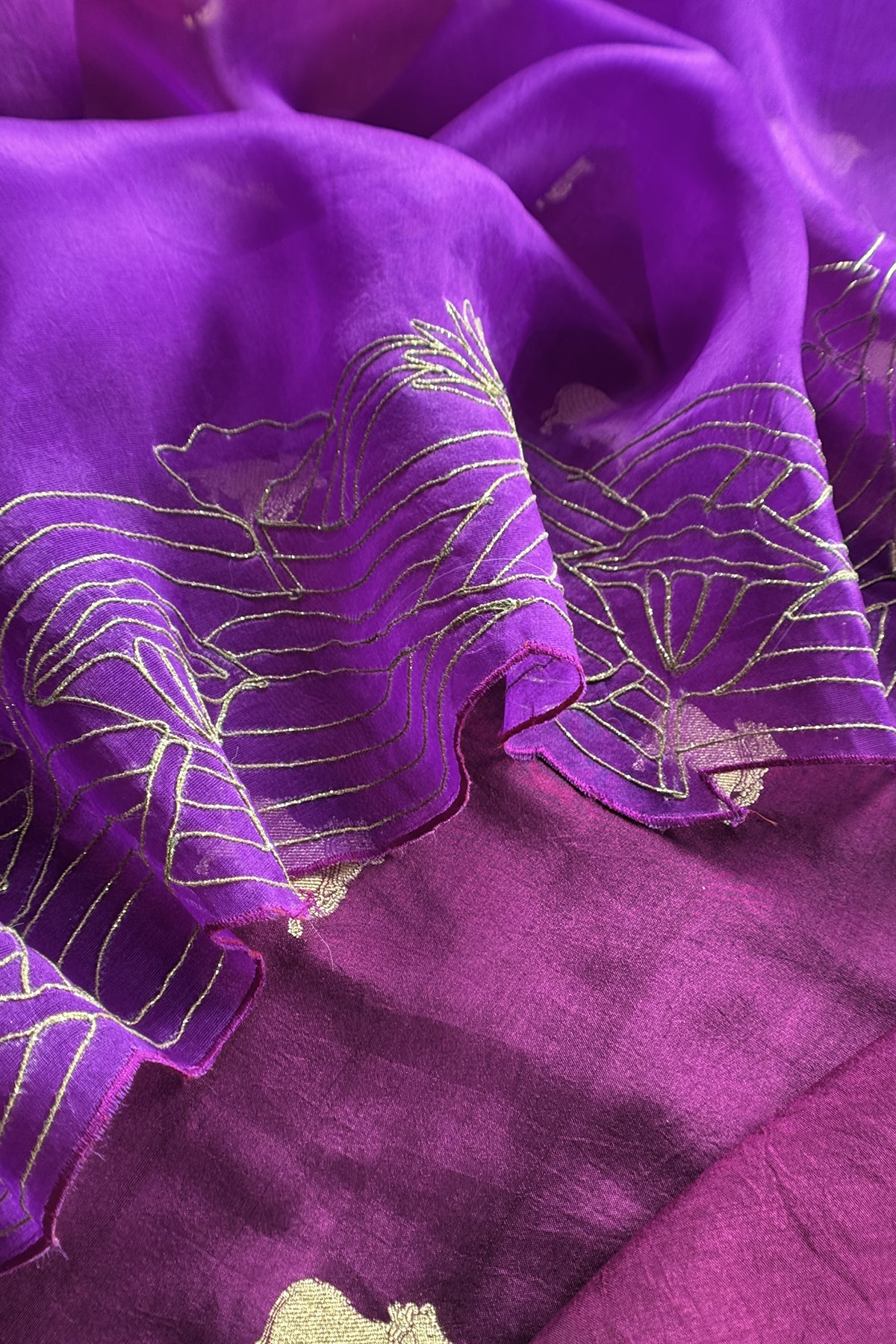 Purple Pure Chiniya Silk Kurta And Ombré Kora Silk Dupatta With Handw