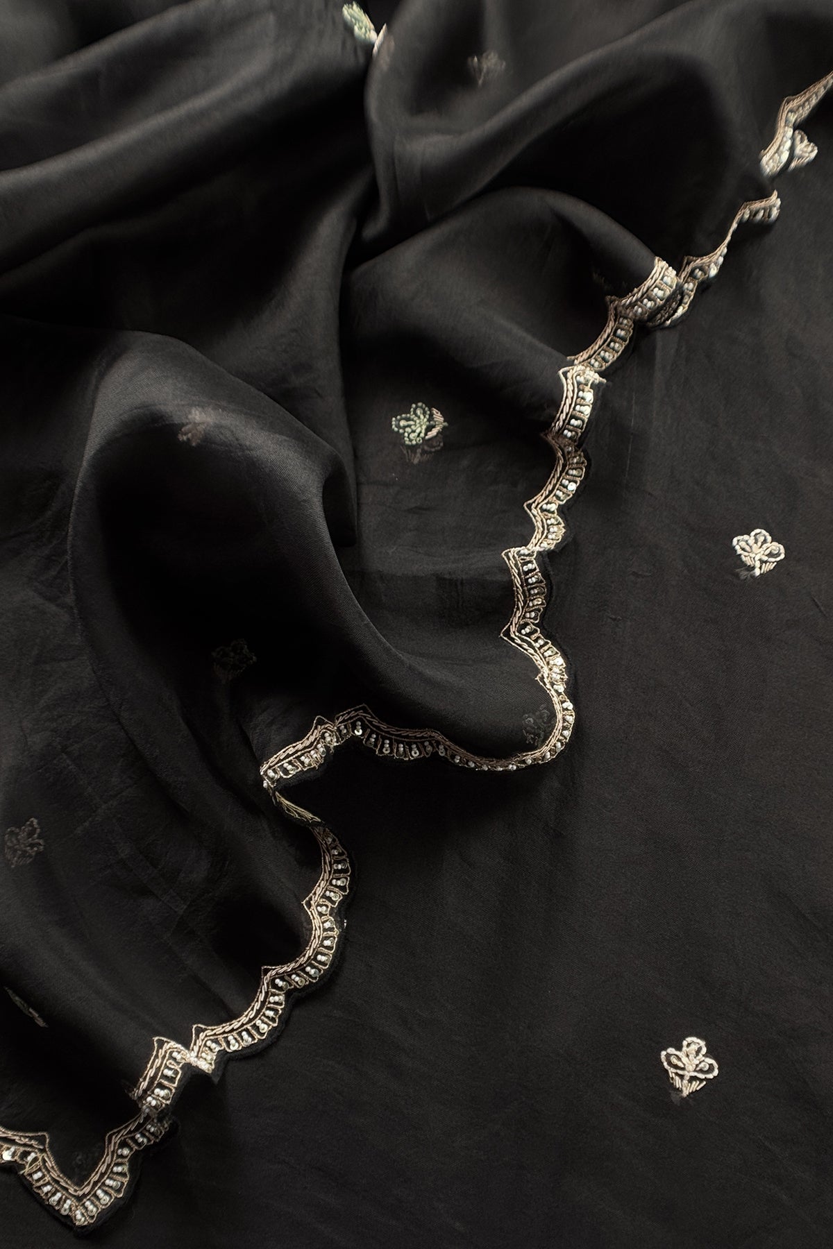 Kalasheel Luxe Midnight Black Handwoven Organza Suit With Hand work
