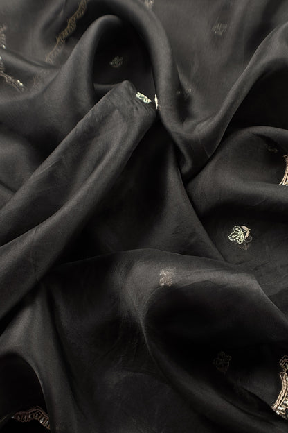 Kalasheel Luxe Midnight Black Handwoven Organza Suit With Hand work