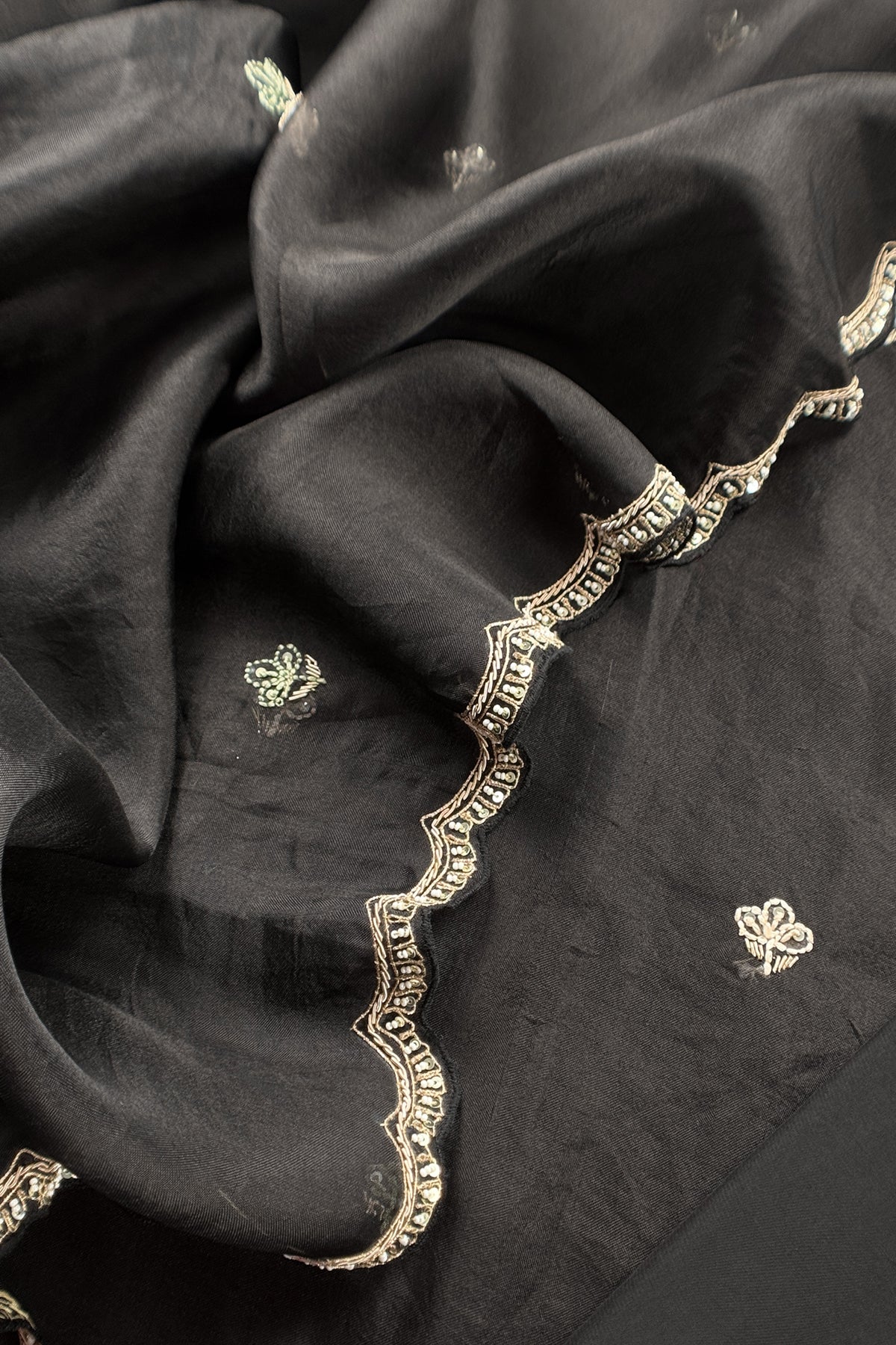 Kalasheel Luxe Midnight Black Handwoven Organza Suit With Hand work
