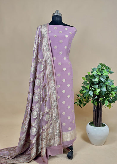 Lilac Georgette Banarasi Suit With Meenakari Work