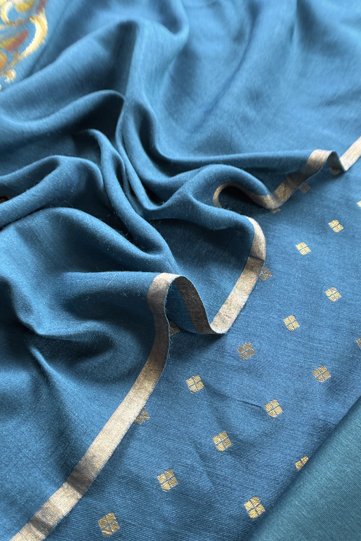 Handloom Munga Tussar Suit Fabric With Kadwa Weaving With Brush Hand-Painting