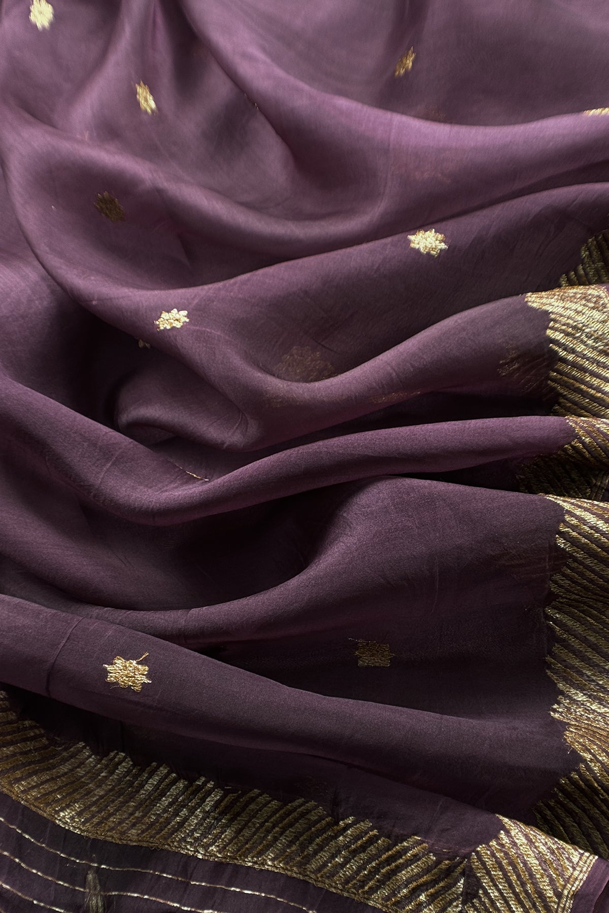 Dark Purple Handloom Raw Silk Kurta And Kora Silk Dupatta With Gold Kadwa Weaving