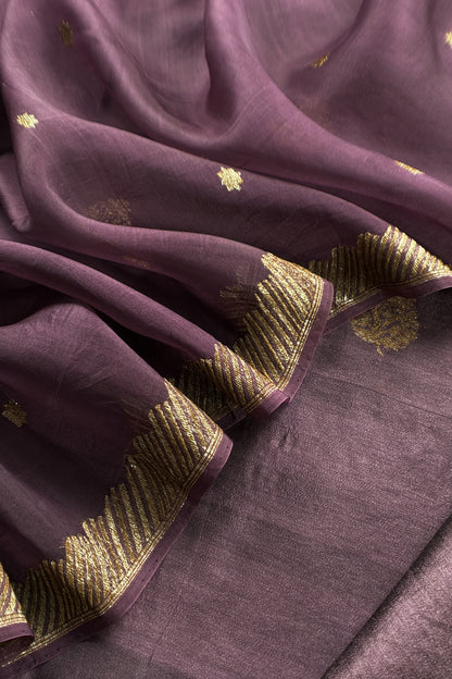 Dark Purple Handloom Raw Silk Kurta And Kora Silk Dupatta With Gold Kadwa Weaving