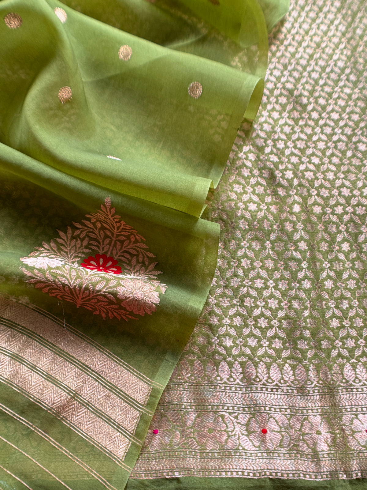 Green Pure Brocade Silk Suit With Kora Silk Dupatta