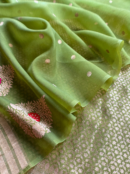 Green Pure Brocade Silk Suit With Kora Silk Dupatta