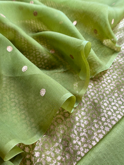 Green Pure Brocade Silk Suit With Kora Silk Dupatta