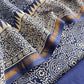 Blue Pure Maheshwari Silk Unstitched Suit Fabric With Jaipuri Ajrakh Print