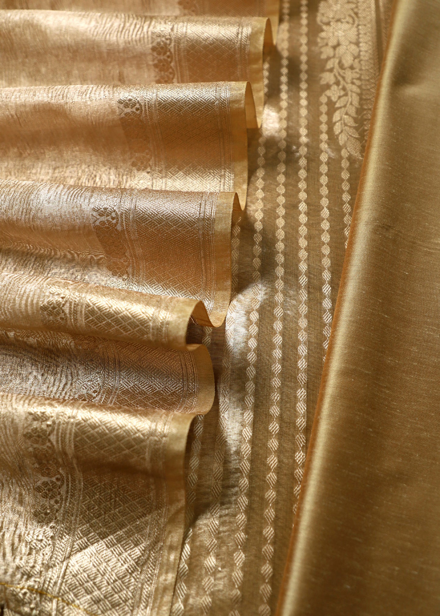 Golden Brown Tissue Silk Unstitched Suit With Crush Tissue Dupatta