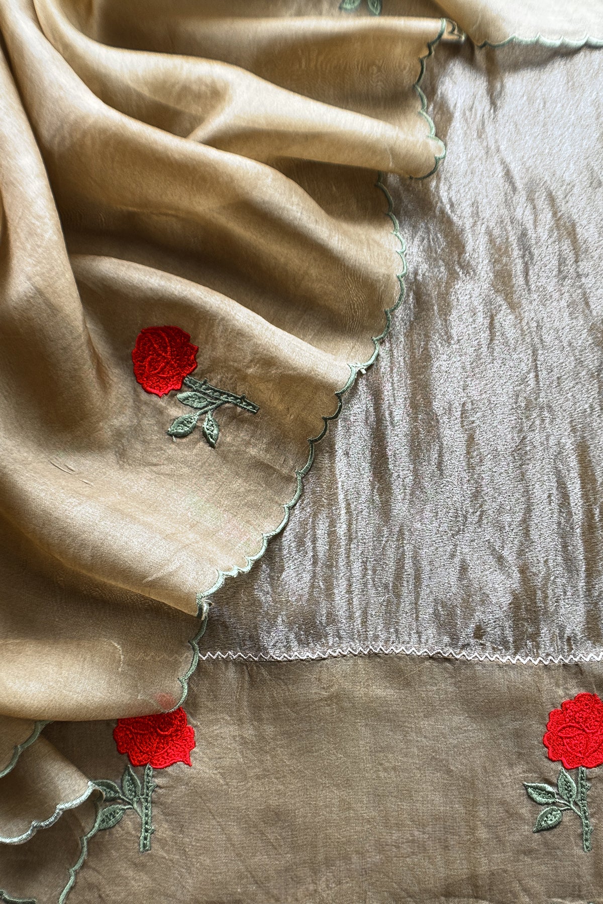 Sage Green Handloom Tissue Silk Suit With Kora Silk Dupatta