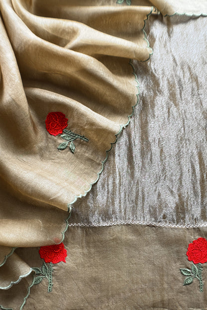 Sage Green Handloom Tissue Silk Suit With Kora Silk Dupatta