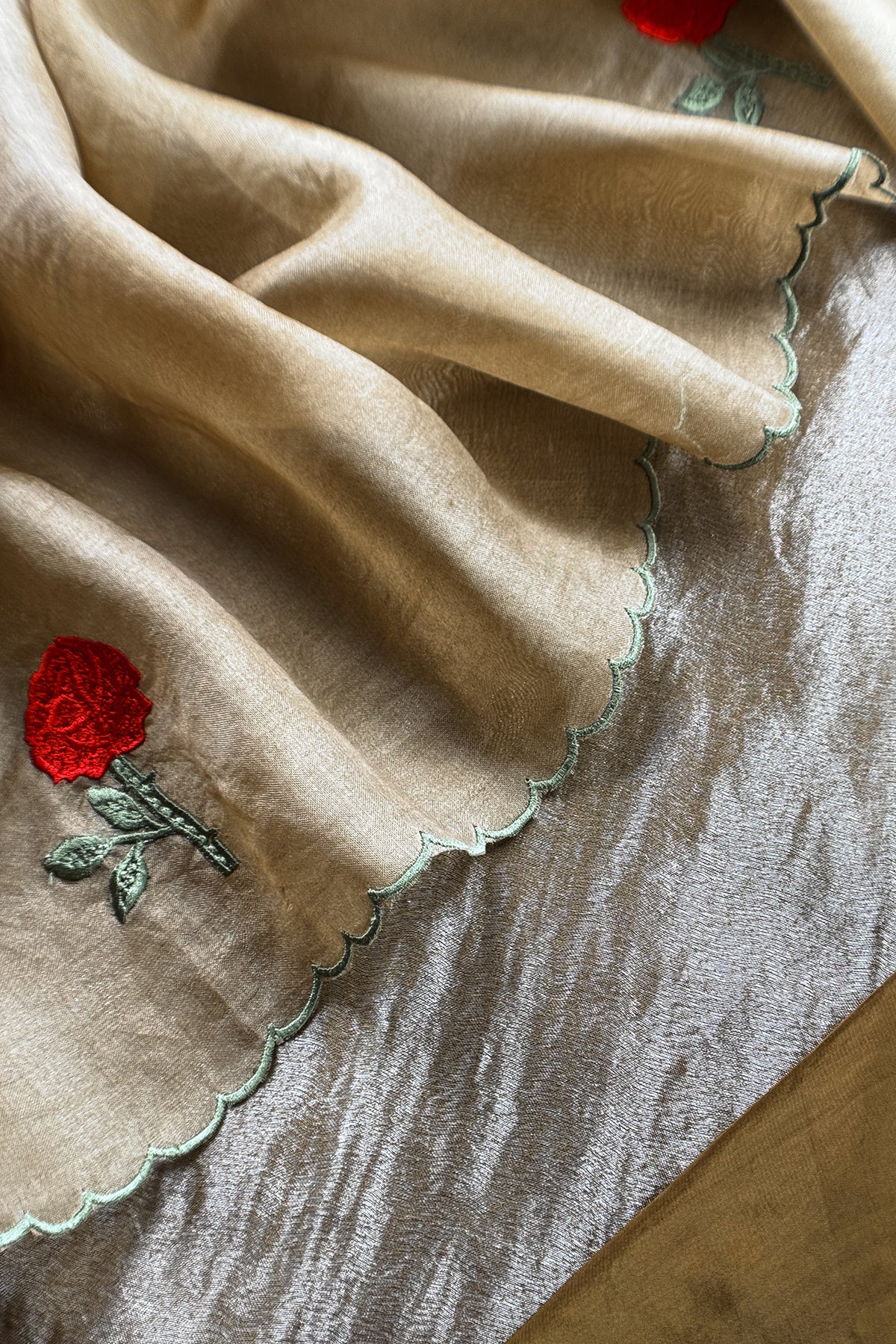 Sage Green Handloom Tissue Silk Suit With Kora Silk Dupatta