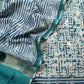 Blue grey Handblock Maheshwari Silk With Zari Weaving