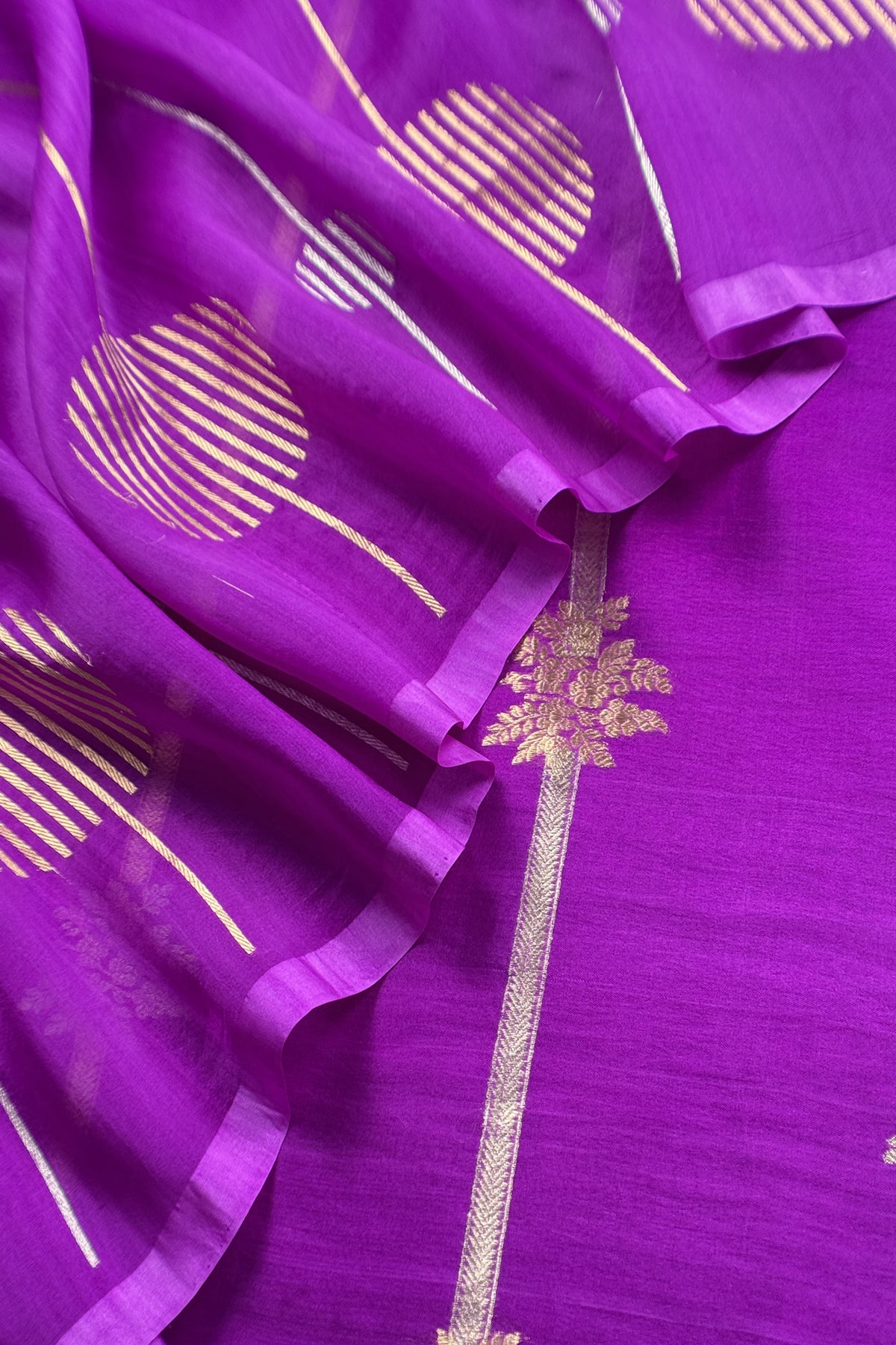 Purple Handloom Designer Kora Silk Suit With Sonarupa Kadwa Weaving