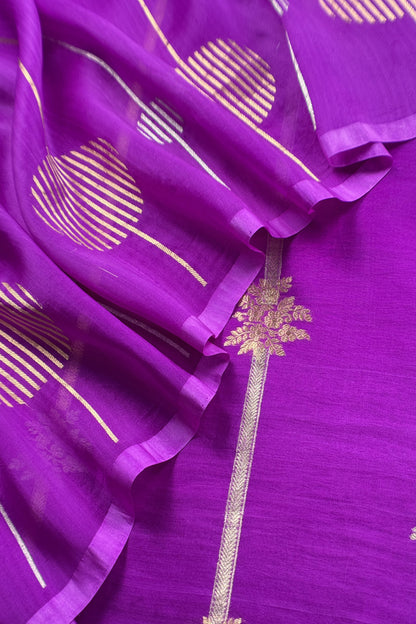 Purple Handloom Designer Kora Silk Suit With Sonarupa Kadwa Weaving
