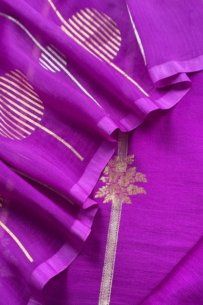Purple Handloom Designer Kora Silk Suit With Sonarupa Kadwa Weaving