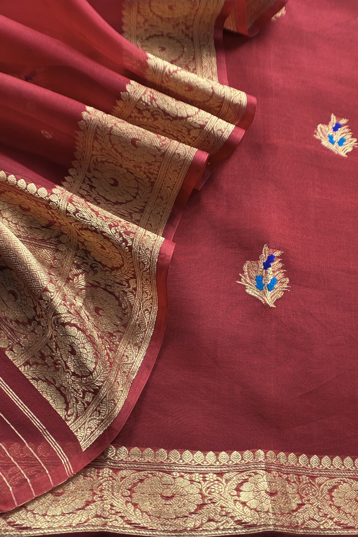 Maroon Handloom Kora Silk Kurta And Kora Silk Dupatta With Meenkari Weaving