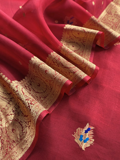 Maroon Handloom Kora Silk Kurta And Kora Silk Dupatta With Meenkari Weaving