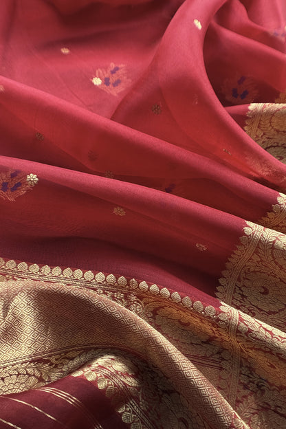 Maroon Handloom Kora Silk Kurta And Kora Silk Dupatta With Meenkari Weaving