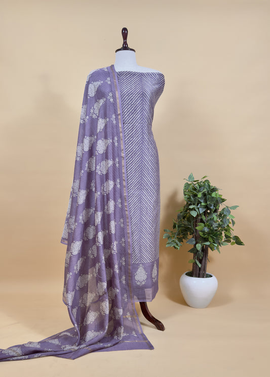 Violet Maheshwari Silk Unstitched Suit With Leheriya And Block Print