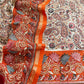 Orange Paisley Block Print Pure Maheshwari Silk Unstitched Suit