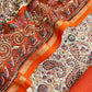 Orange Paisley Block Print Pure Maheshwari Silk Unstitched Suit