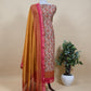 Yellow and Red Paisley Block Print Pure Maheshwari Silk Unstitched Suit