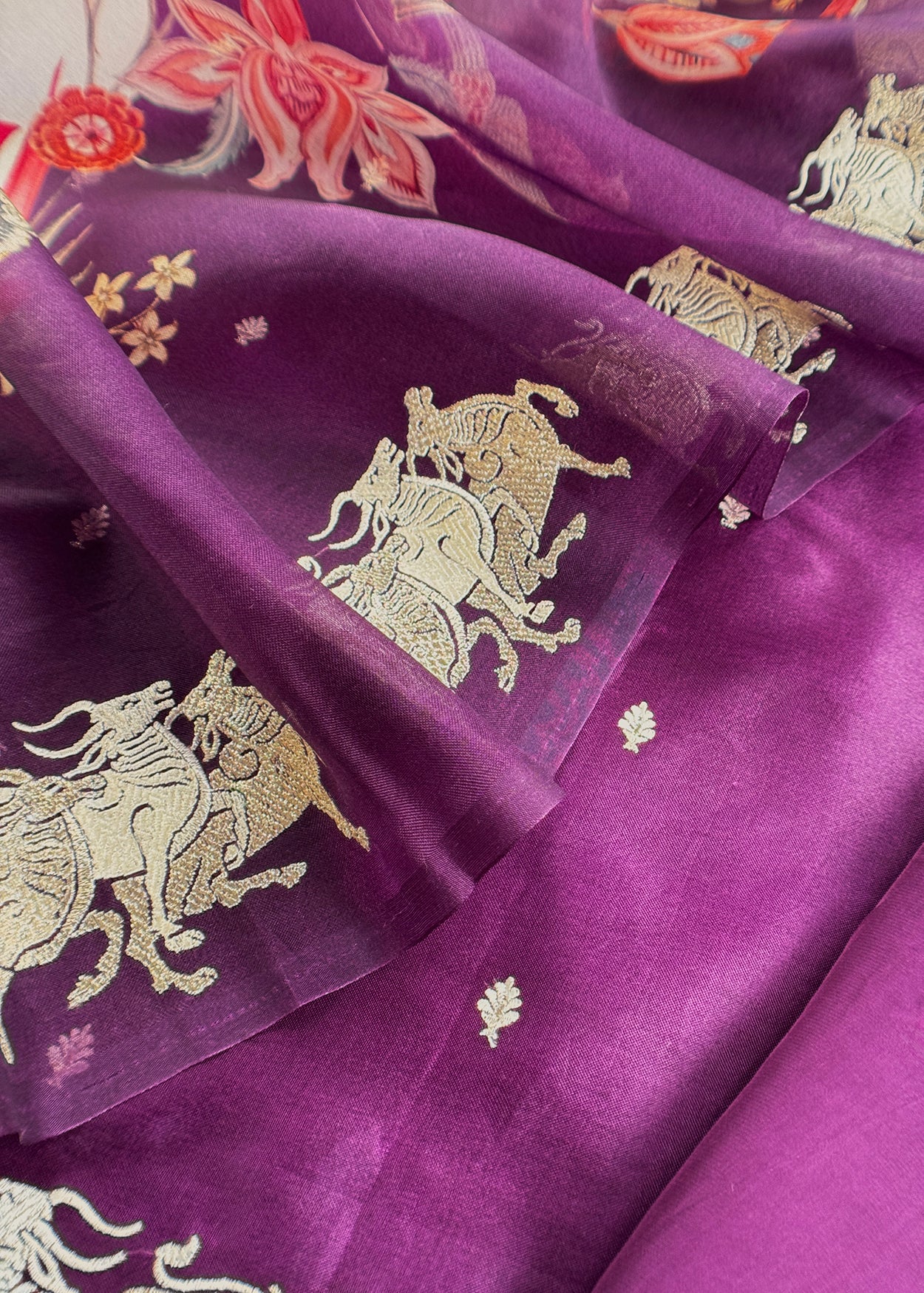 Organza silk suit with zari embroidery

