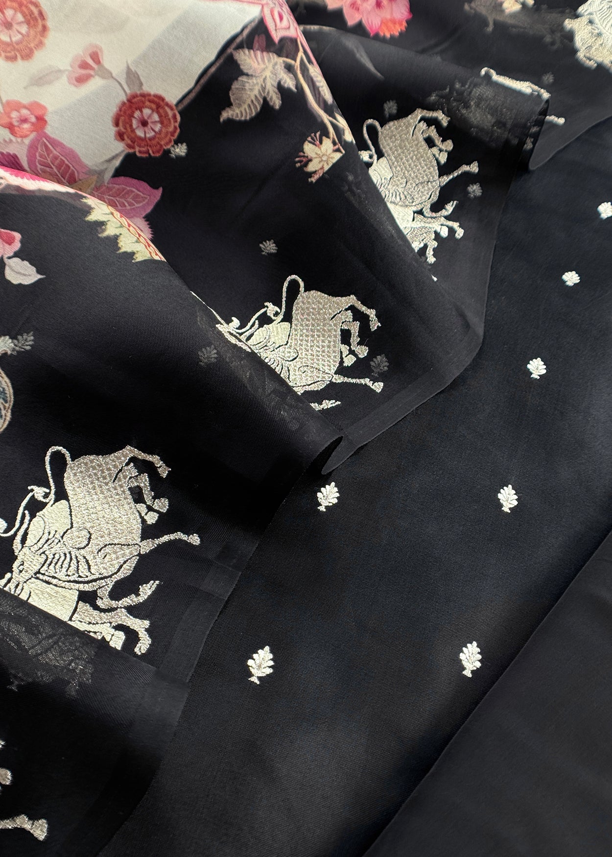 Organza silk suit with zari embroidery


