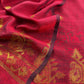 Blood Red Handloom Linen Suit Fabric With Jamdani Weaving