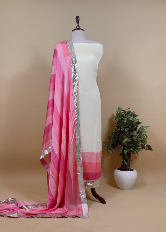 Rohit Bal Abstract Digital Print Pure Satin Silk Dupatta-Suit With Laces