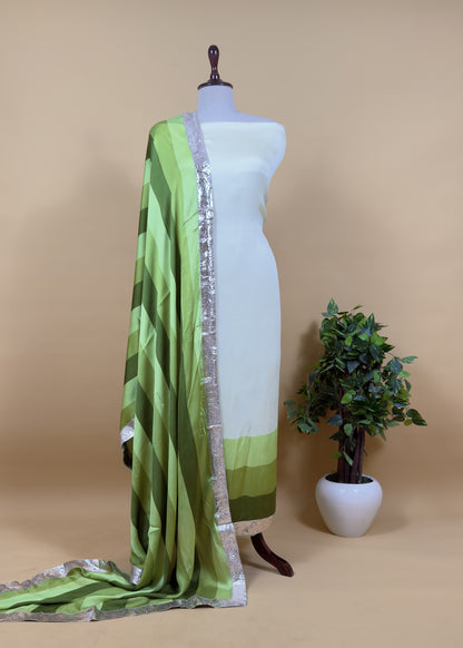 Rohit Bal Abstract Digital Print Pure Satin Silk Dupatta-Suit With Laces