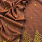Walnut Brown Handloom Linen Suit Fabric With Jamdani Weaving