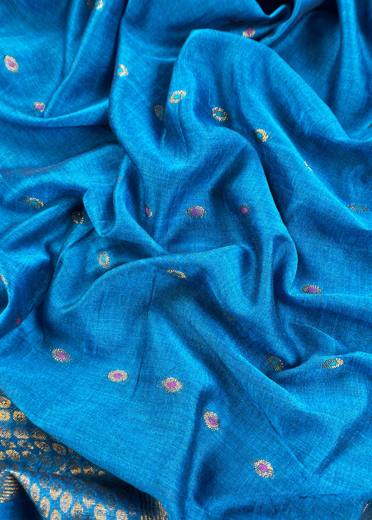 Royal Blue Handloom Linen Suit fabric With Jamdani Weaving