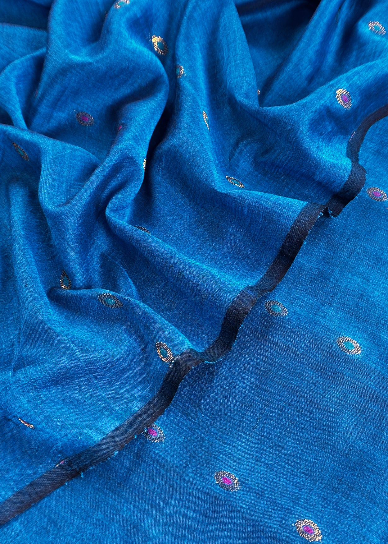 Royal Blue Handloom Linen Suit fabric With Jamdani Weaving