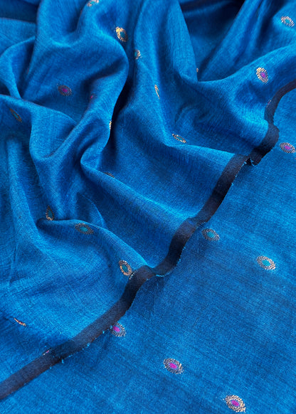 Royal Blue Handloom Linen Suit fabric With Jamdani Weaving