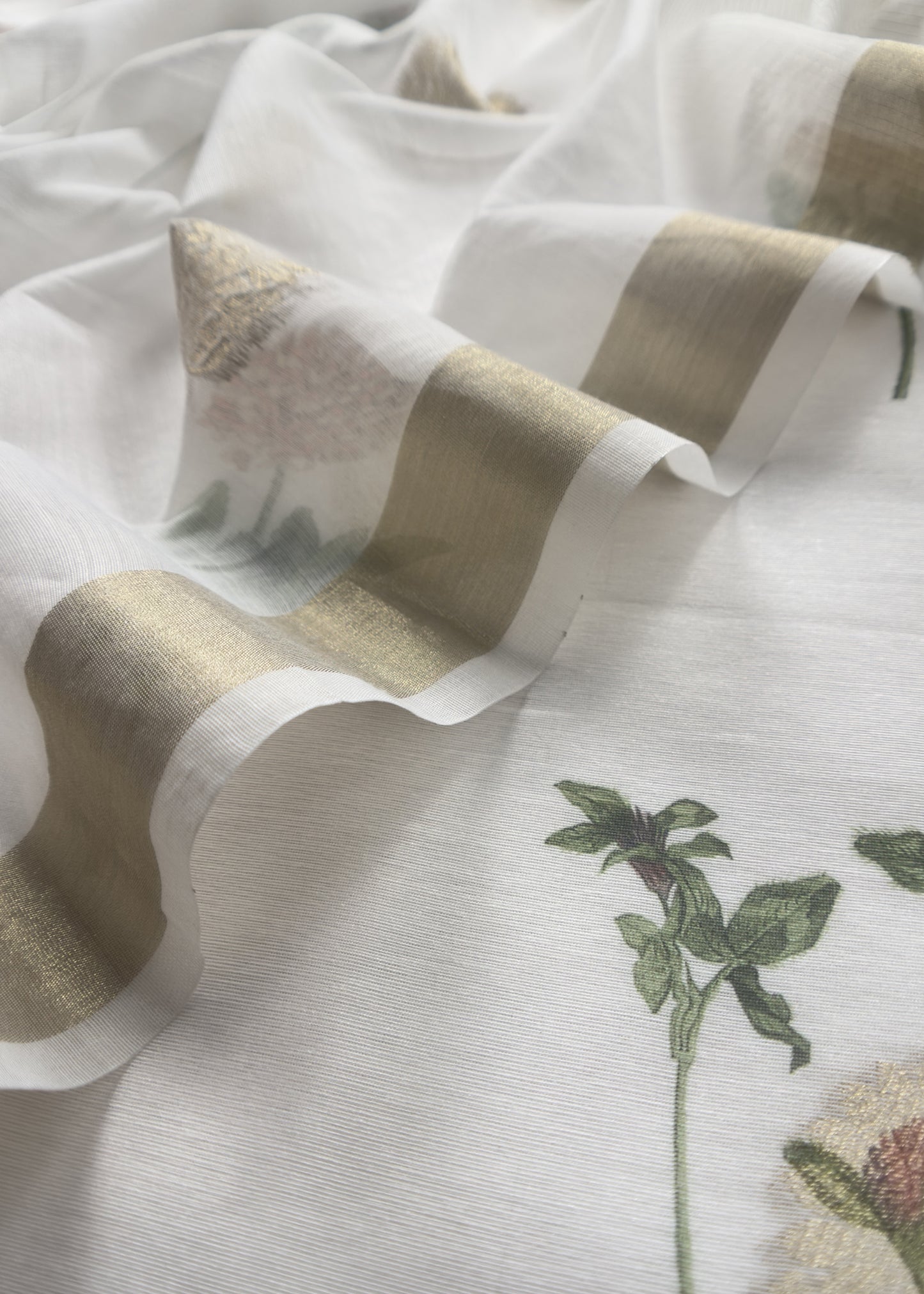 White  Summer Floral Unstitched Suit In Chanderi Blend Fabric