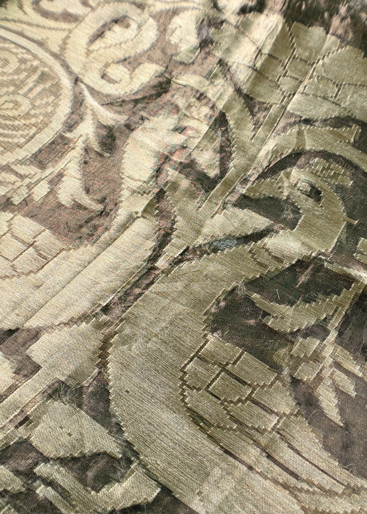 Olive Green Handloom Tissue Silk Suit With Kadwa Weaves
