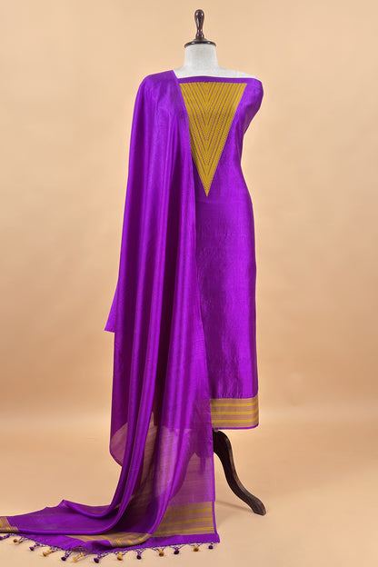 Purple Handloom Zari Weaving Silk Suit With Kora Dupatta