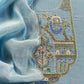Ice Blue Handloom Mulmul Unstitched Suit Fabric With Handwork