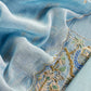 Ice Blue Handloom Mulmul Unstitched Suit Fabric With Handwork