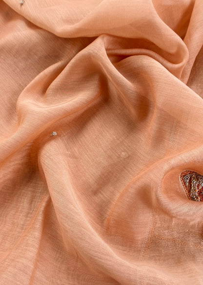 Soft Brown Handloom Mulmul Unstitched Suit Fabric With Handwork