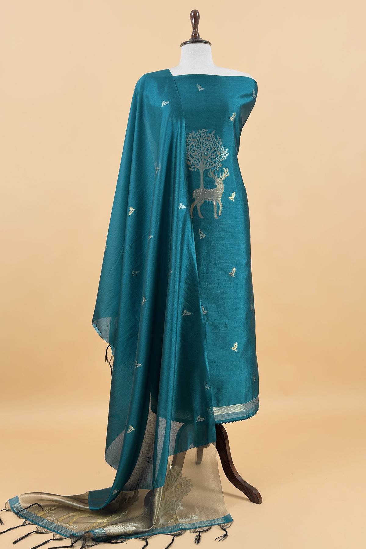 Silk Suit With Golden Jamdani Weaving

